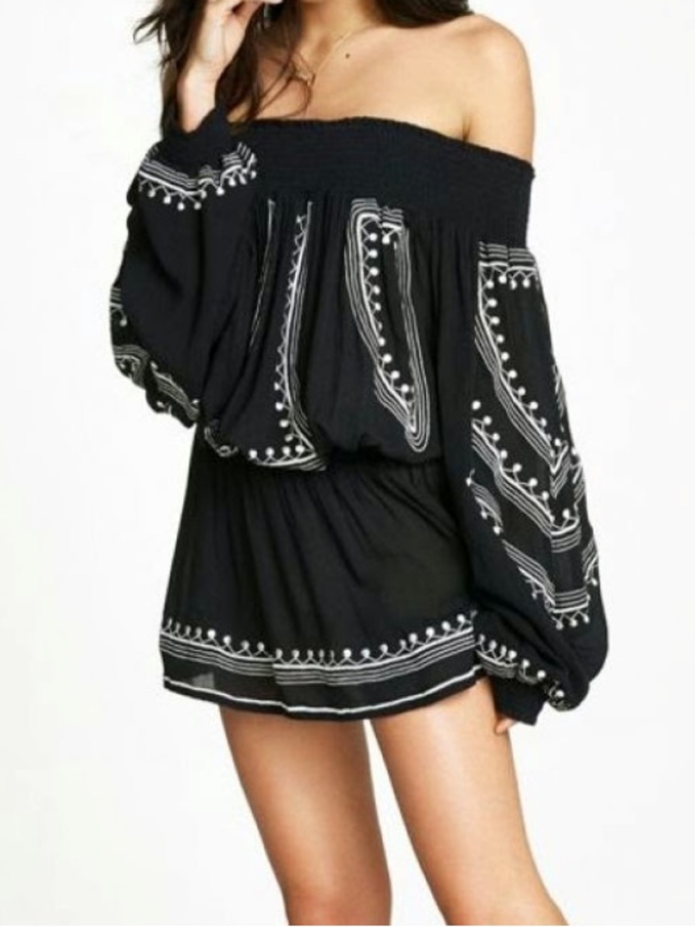 Tularosa NWOT Brinley Black Off-Shoulder Embroidered Mini Dress size S